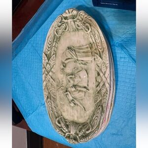 (3) Vintage Earthenware Gleaners' Relief Raised Artwork Glazed Bread Plate